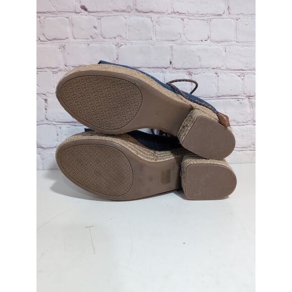 Tory Burch 8.5 Positano Platform Espadrille Heeled Lace Up Denim Blue - Picture 8 of 10